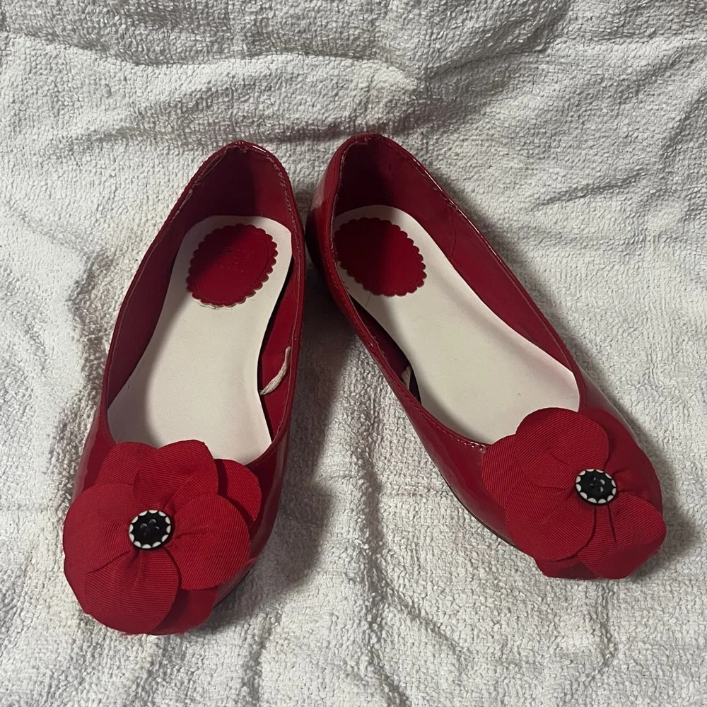 Janie and Jack girls Red patent leather Shoes with Flower Accent in size 1